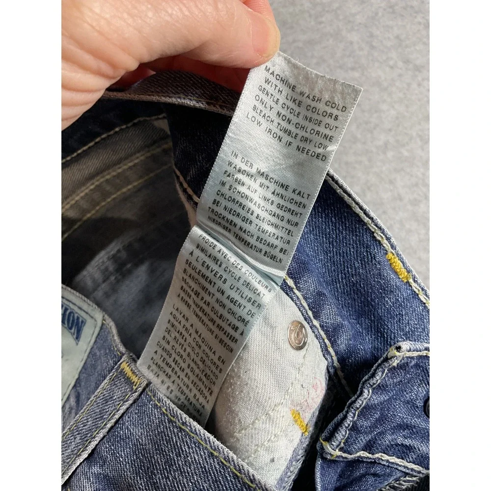 True Religion Mens Straight Distressed Ripped Blue Denim Jeans Size 29 P57
